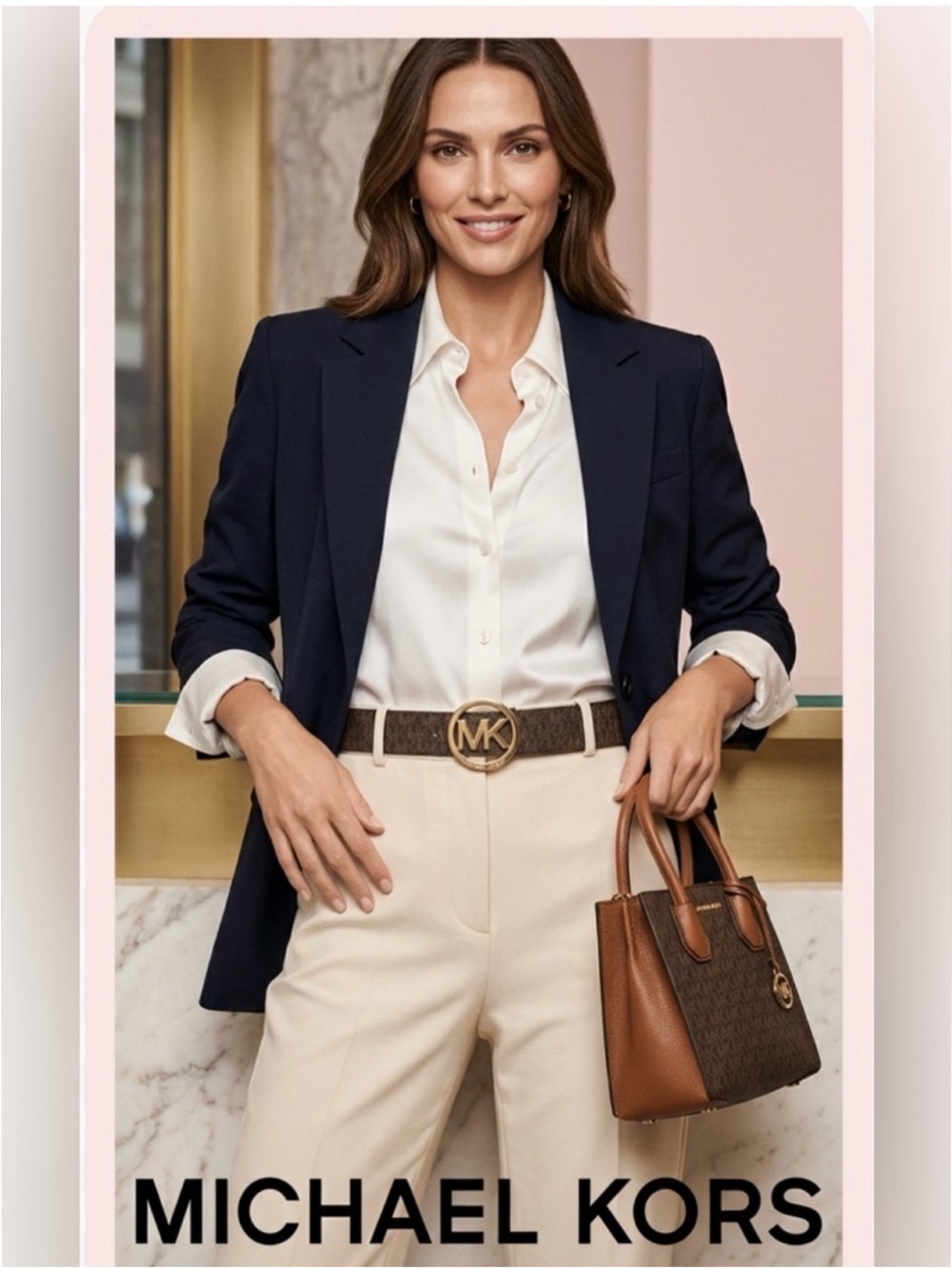 NWT ~ Women’s Michael Kors Brown Logo Circle Belt with Gold MK Emblem ~ Size S